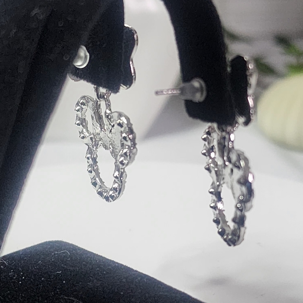 Silver and Red Bow Mouse Earrings - Picture 6 of 7